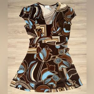 Brown & Blue Floral V-Neck Women's Top